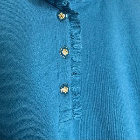 Talbots RUFFLE PLACKET MOCKNECK PULLOVER Teal Blue Sweatshirt Size XL - Picture 5 of 6